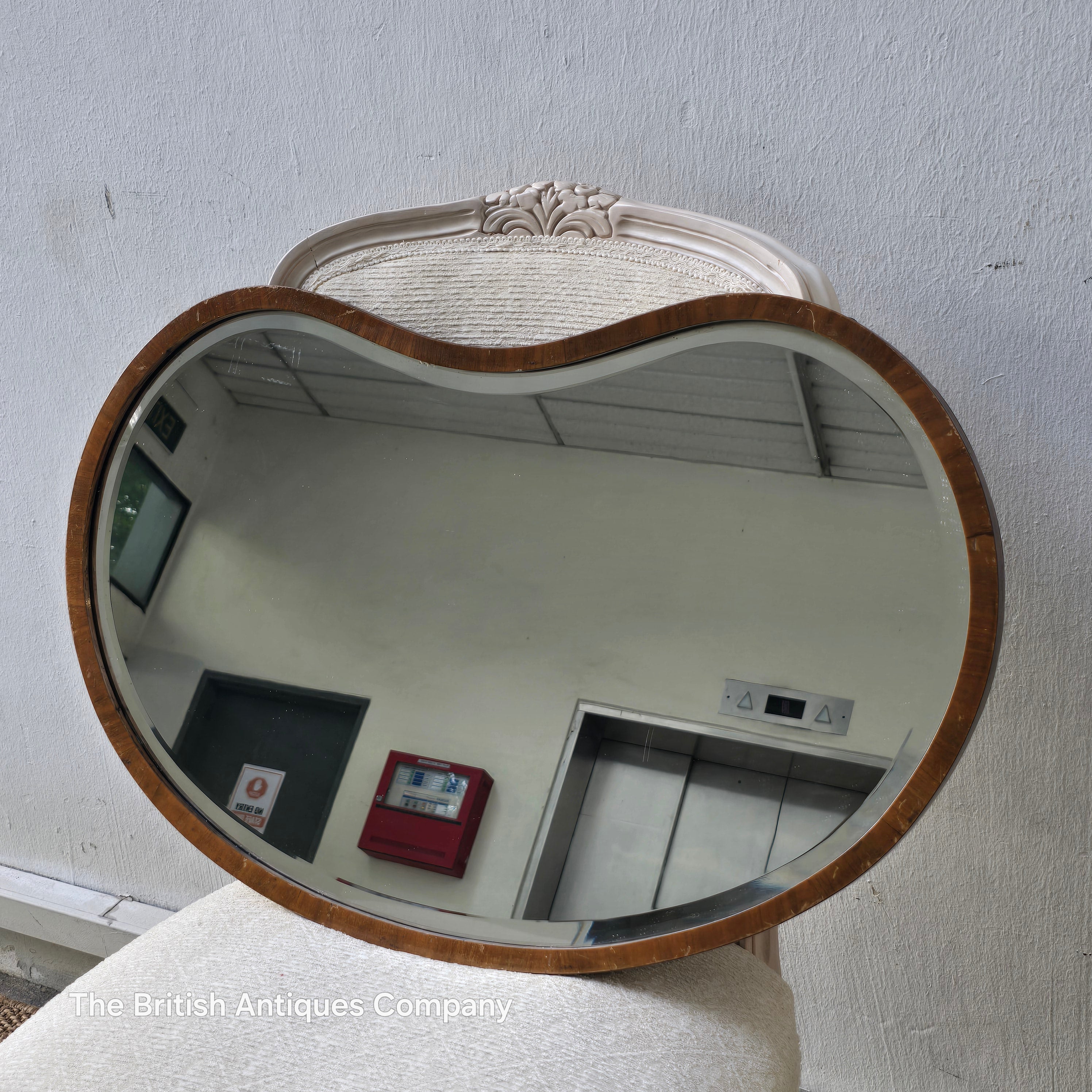 Vintage "Kidney Bean" Shaped Mirror with Wooden Frame