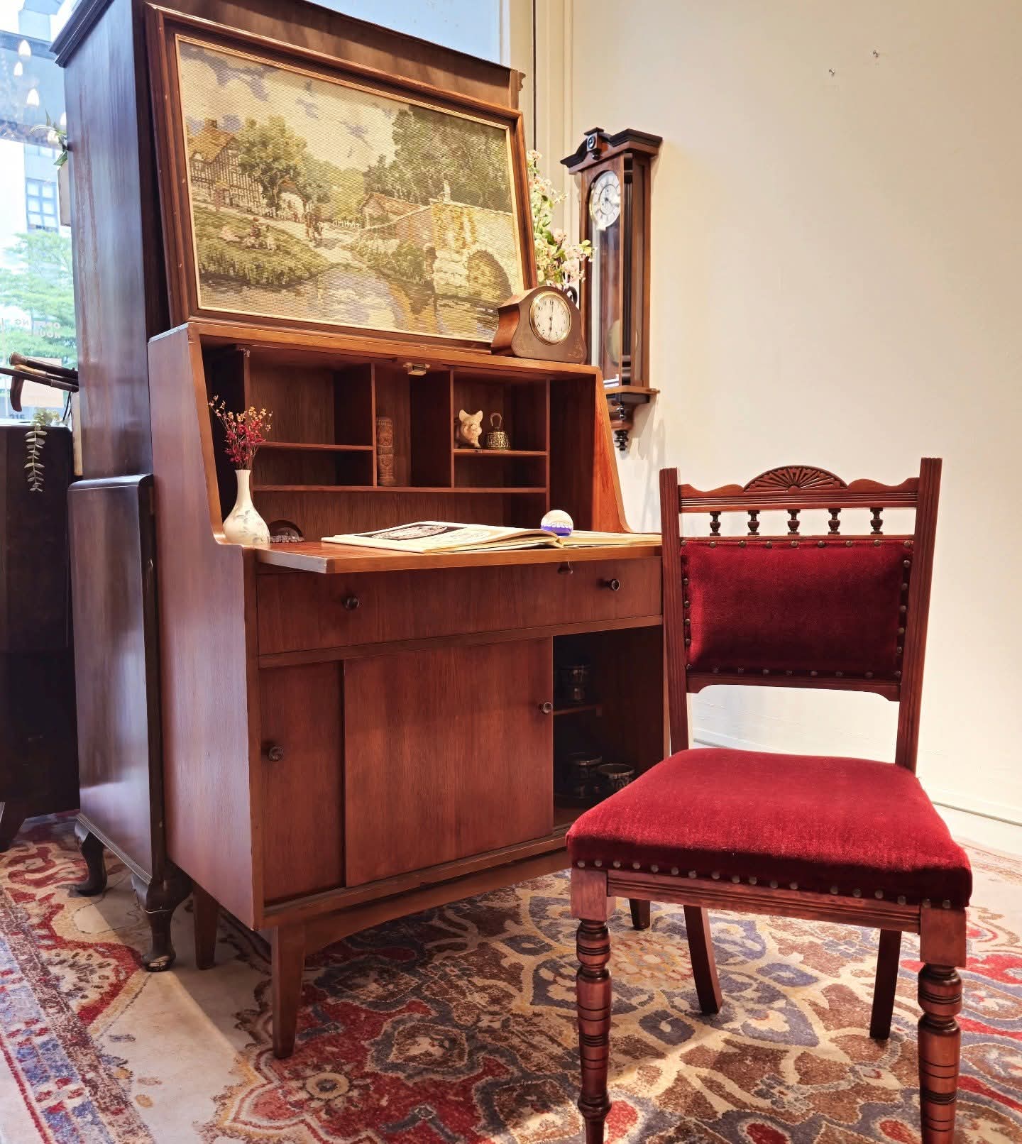 Mid-century amber teak secretary