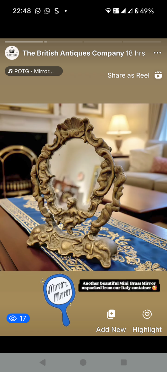 Antique Brass Ornate Swivel Vanity Table Mirror Victorian Italian Shell Cherub
