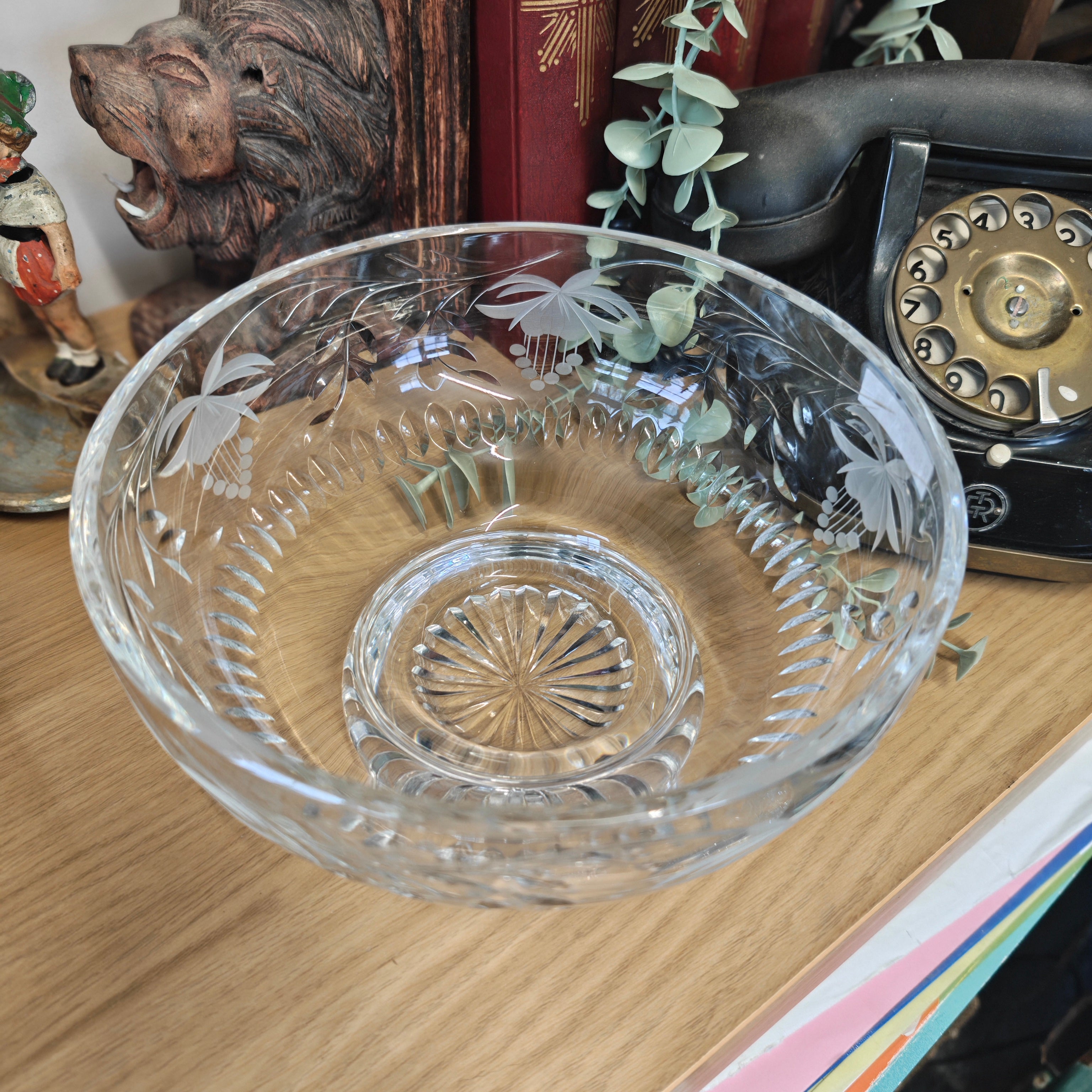 Royal Brierley Vintage Crystal Heavy Fruit Bowl in the "Fuchsia" Pattern
