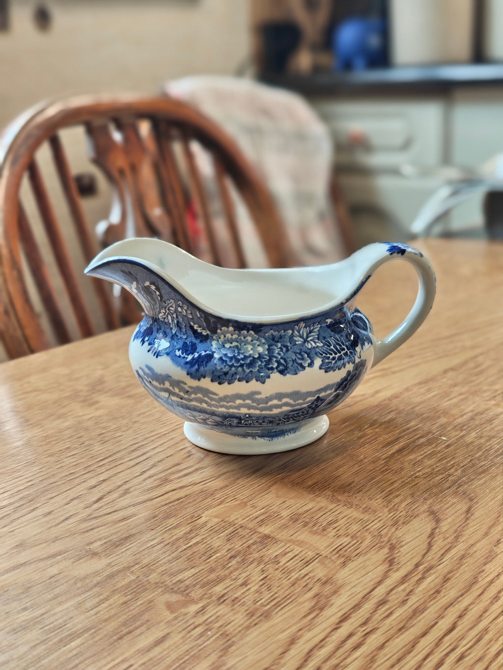 Wood and son blue and white gravy jug
