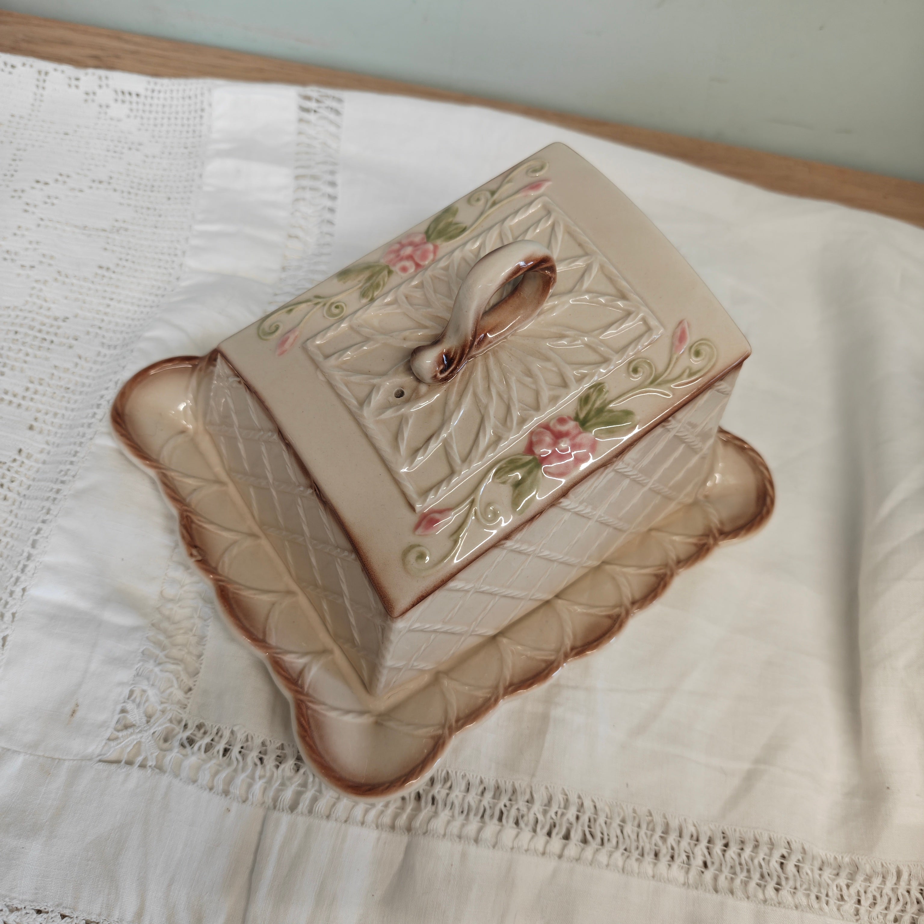Vintage cottage style cheese platter with cover