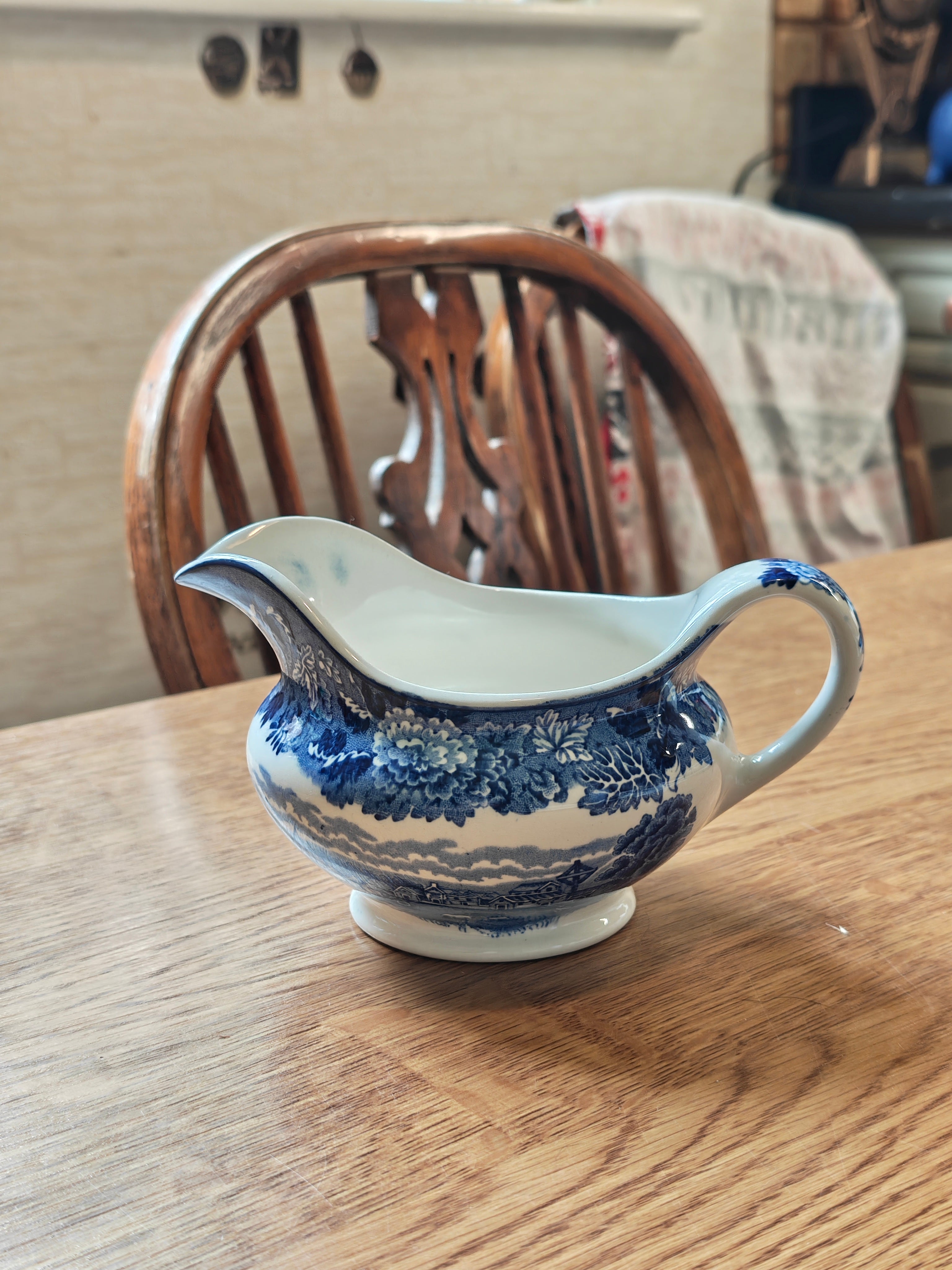 Wood and son blue and white gravy jug