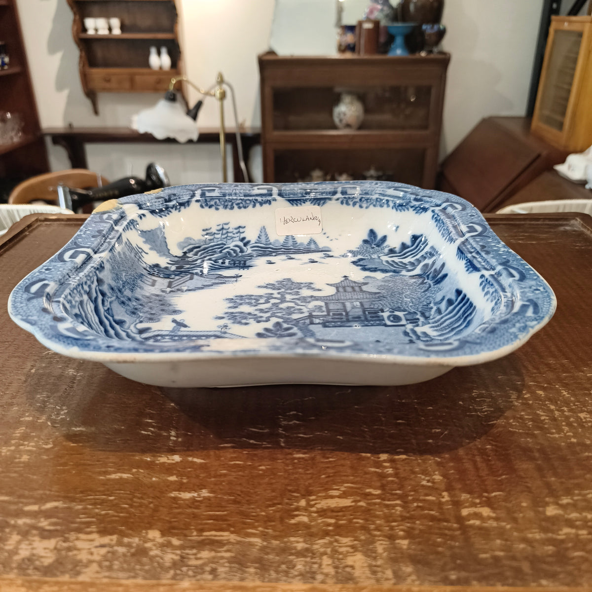 Antique Herculaneum Liverpool Willow Pattern Blue & White Serving Dish (c. 1800-1820)