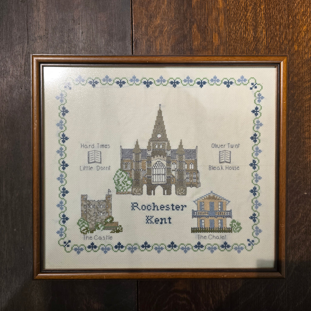 Vintage Needlepoint Sampler of Rochester, Kent - Dickensian Connections