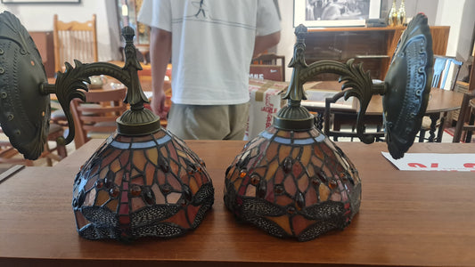 A Pair of vibtage handmade stain glass wall light