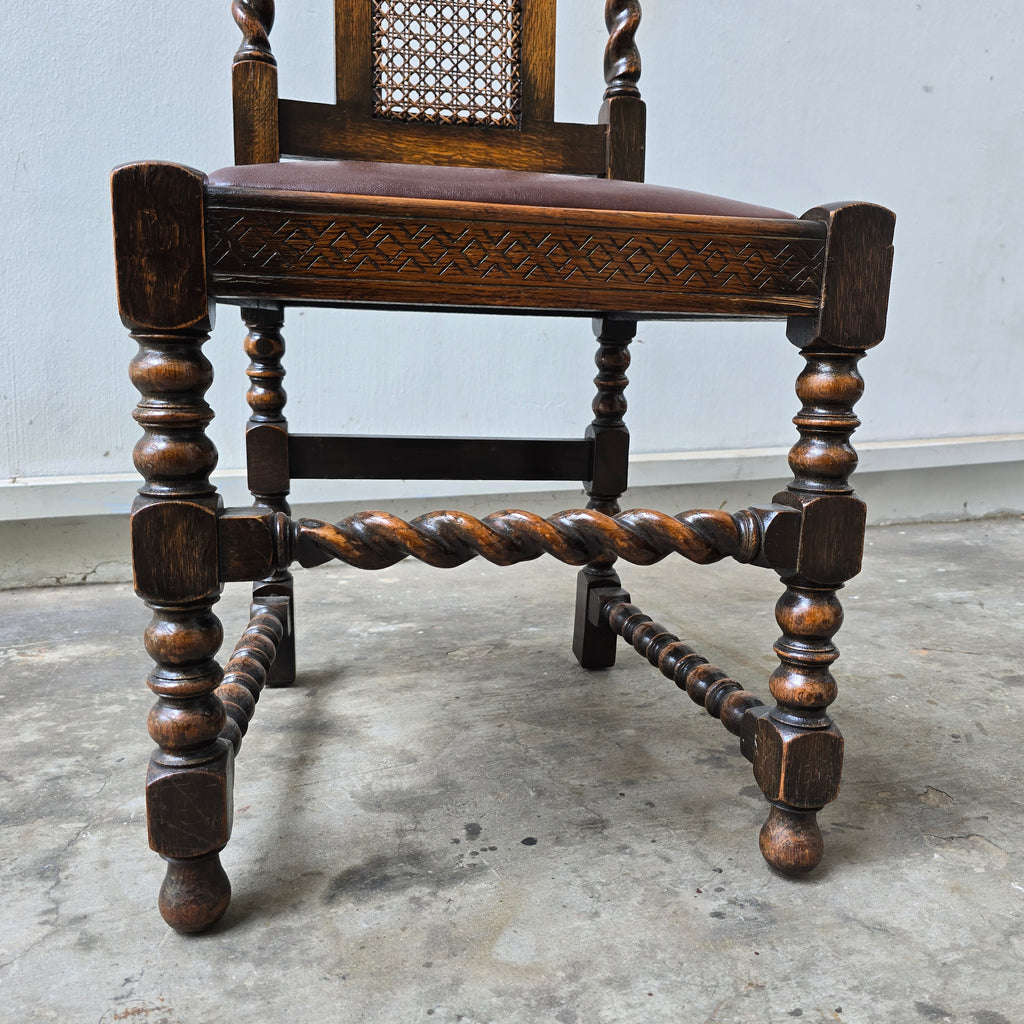 Antique Ewardian Barley Twist High Back Dining Chair | Oak on Turned Supports
