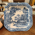 Antique Herculaneum Liverpool Willow Pattern Blue & White Serving Dish (c. 1800-1820)