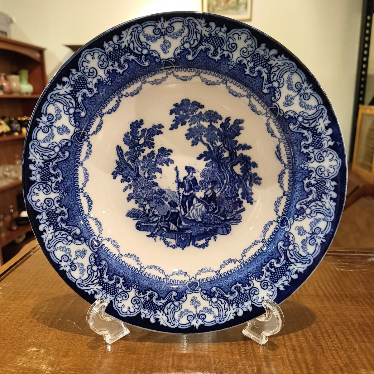 Antique Doulton Burslem "Watteau" Flow Blue Plate, Circa 1894