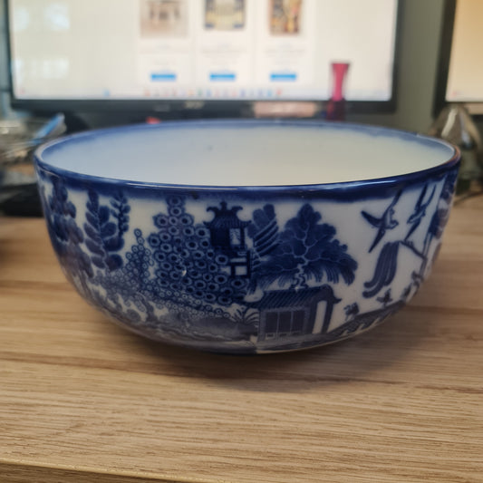 Rare Minton Willow Flow Blue Antique Fruit Bowl. c1891-1912.