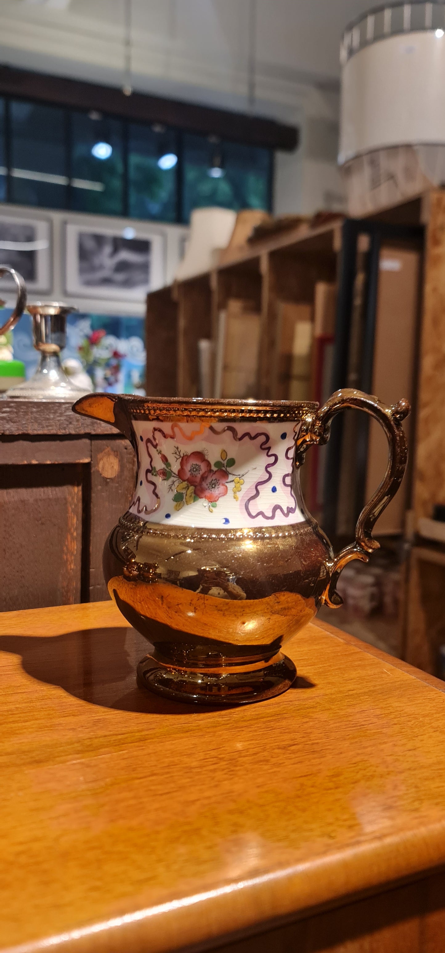 Antique Staffordshire Copper Lustreware handpainted pitcher/jug.