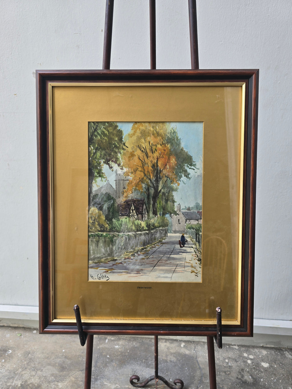 Village Lane Painting of Prestbury UK, signed by artist H.Cuhley