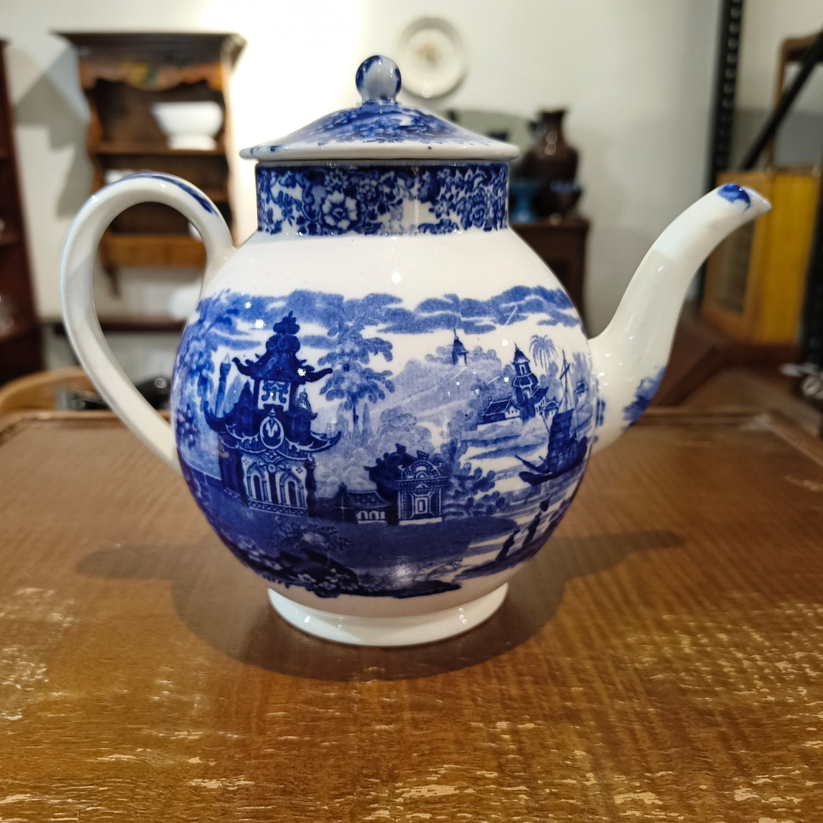 Antique Wedgwood Etruria Blue and White Transferware Teapot, Circa 1910