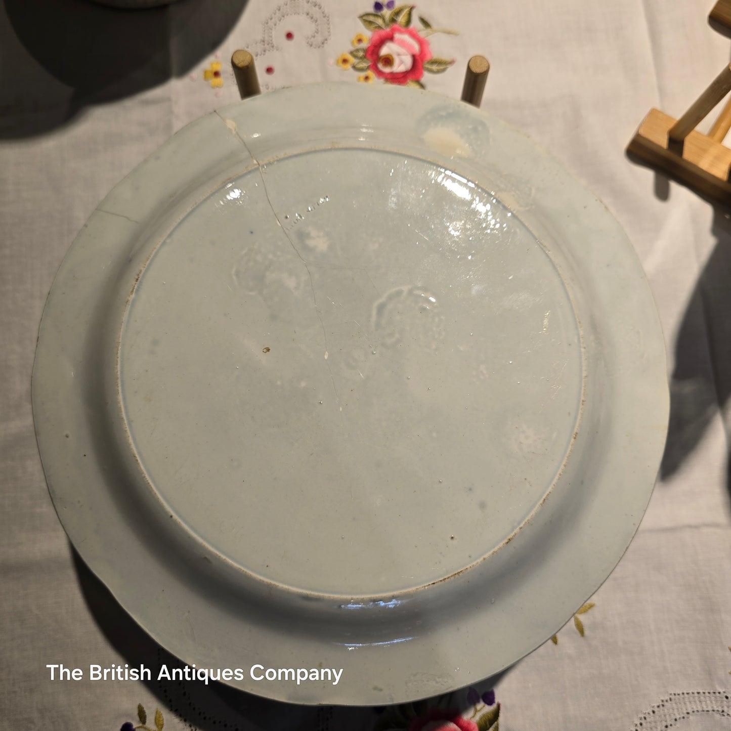 19th C. English Transferware Plate, "China" Pattern, Palm Tree & Pagoda Scene