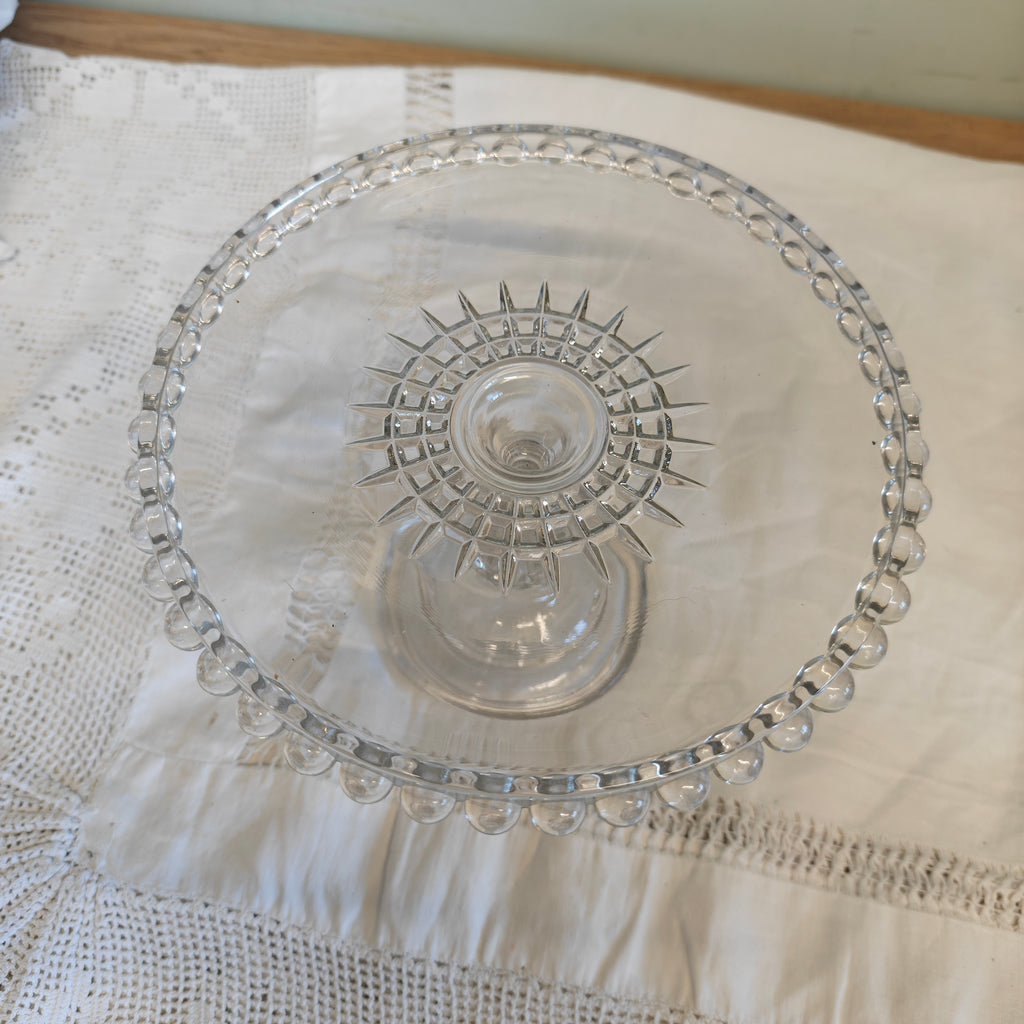 Vintage pressed glass cake stand 001