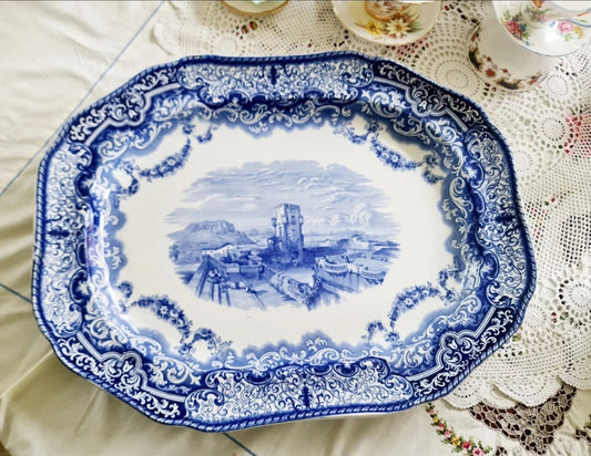 Rare 19th Century Copeland and Garrett Big Blue and white platter