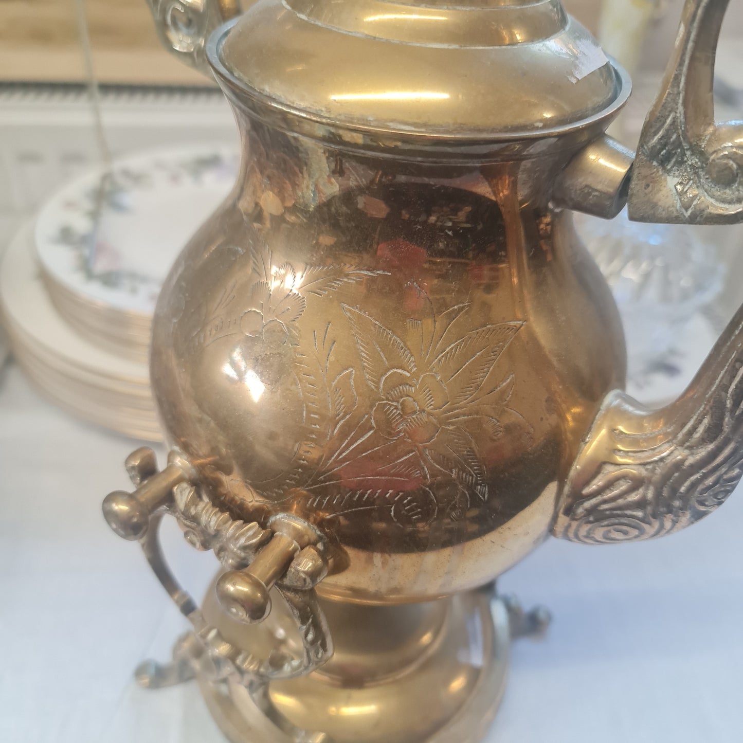 Exquisite antique brass teapot on a stand - 1890-1930