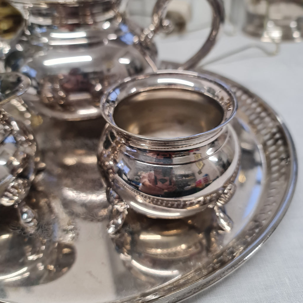 Vintage silver plated teapot , milk jug , sugar bowl and tray