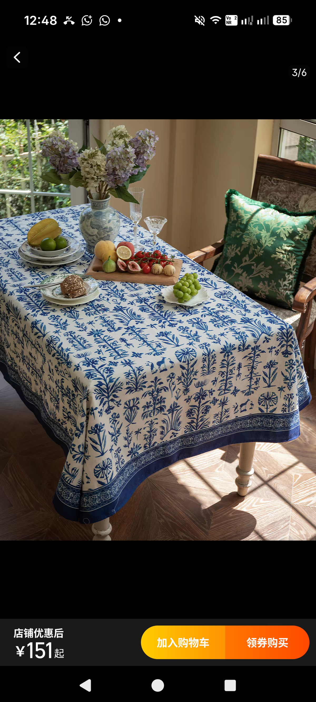 Linen blue and white water proof table cloth