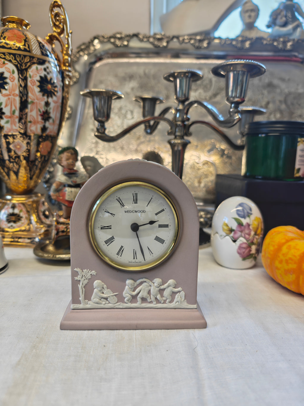 Rare Wedgwood jasperware table clock in Lilac colour