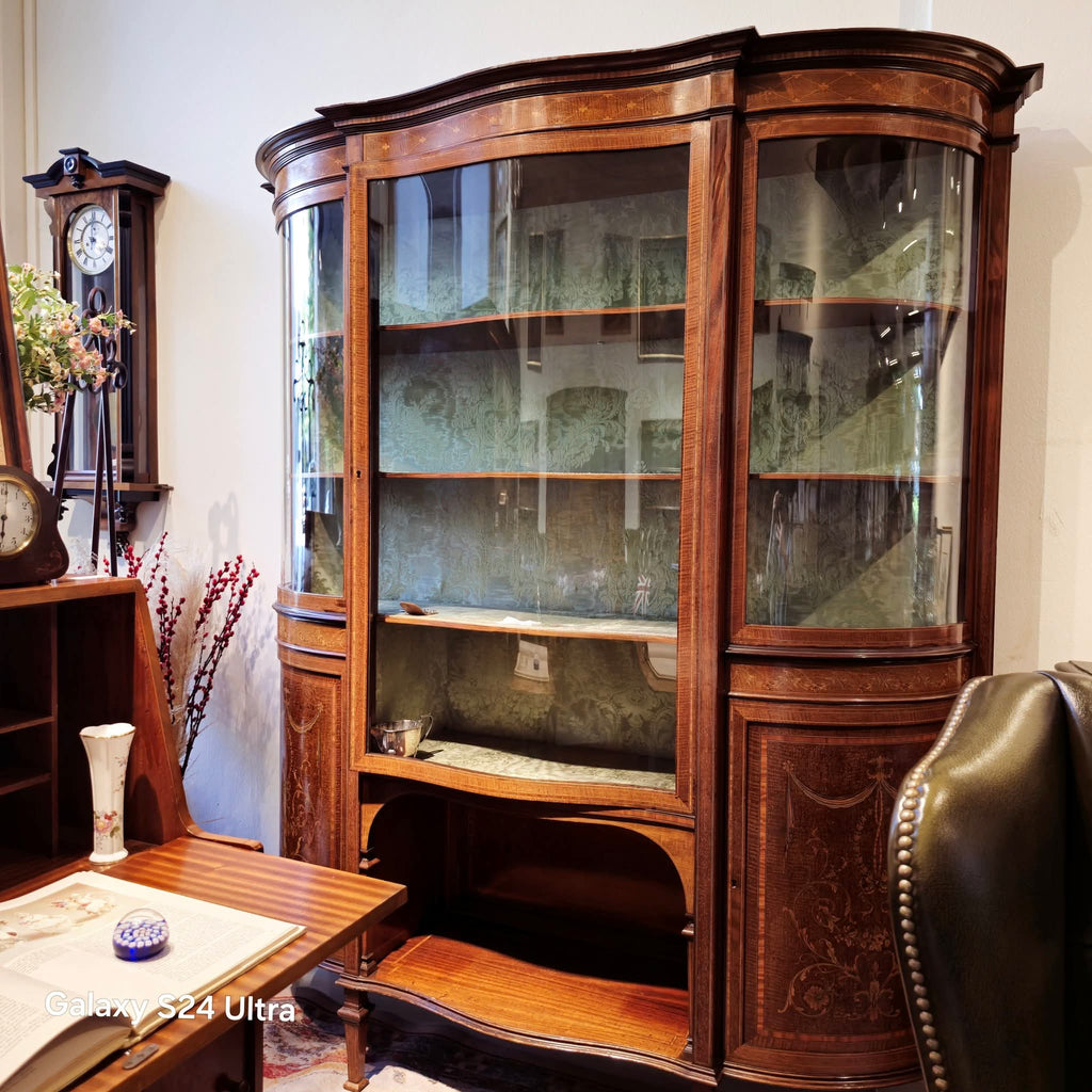 Magnificent Antique Mahogany Bow-Front Display Cabinet | Sheraton Style, Edwardian