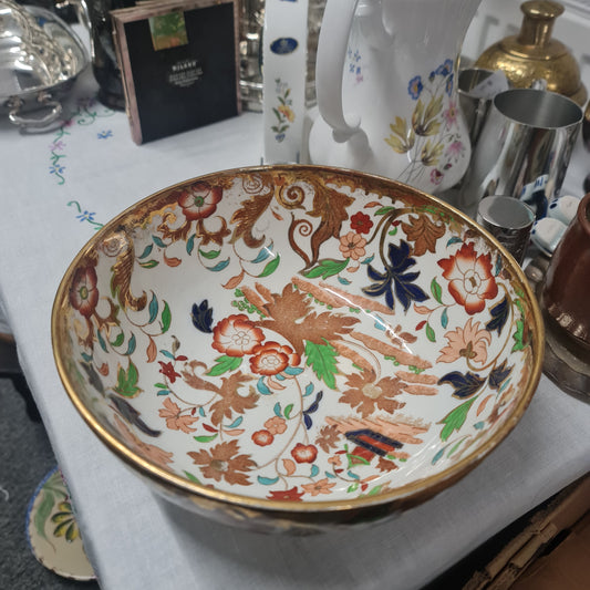 Antique Old Castle AMHERST ironstone serving bowl with Imari style floral design