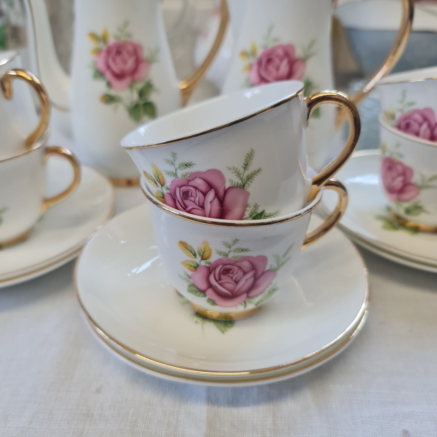 European made Coffee set with pretty pink rose