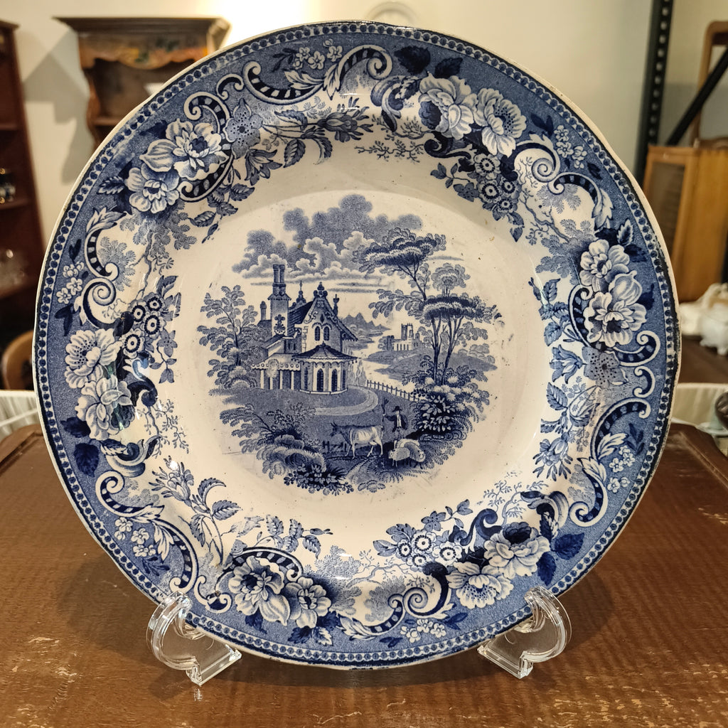 Antique J.W. & Co. "Rural Scenery" Blue Transferware Plate, c. 1845
