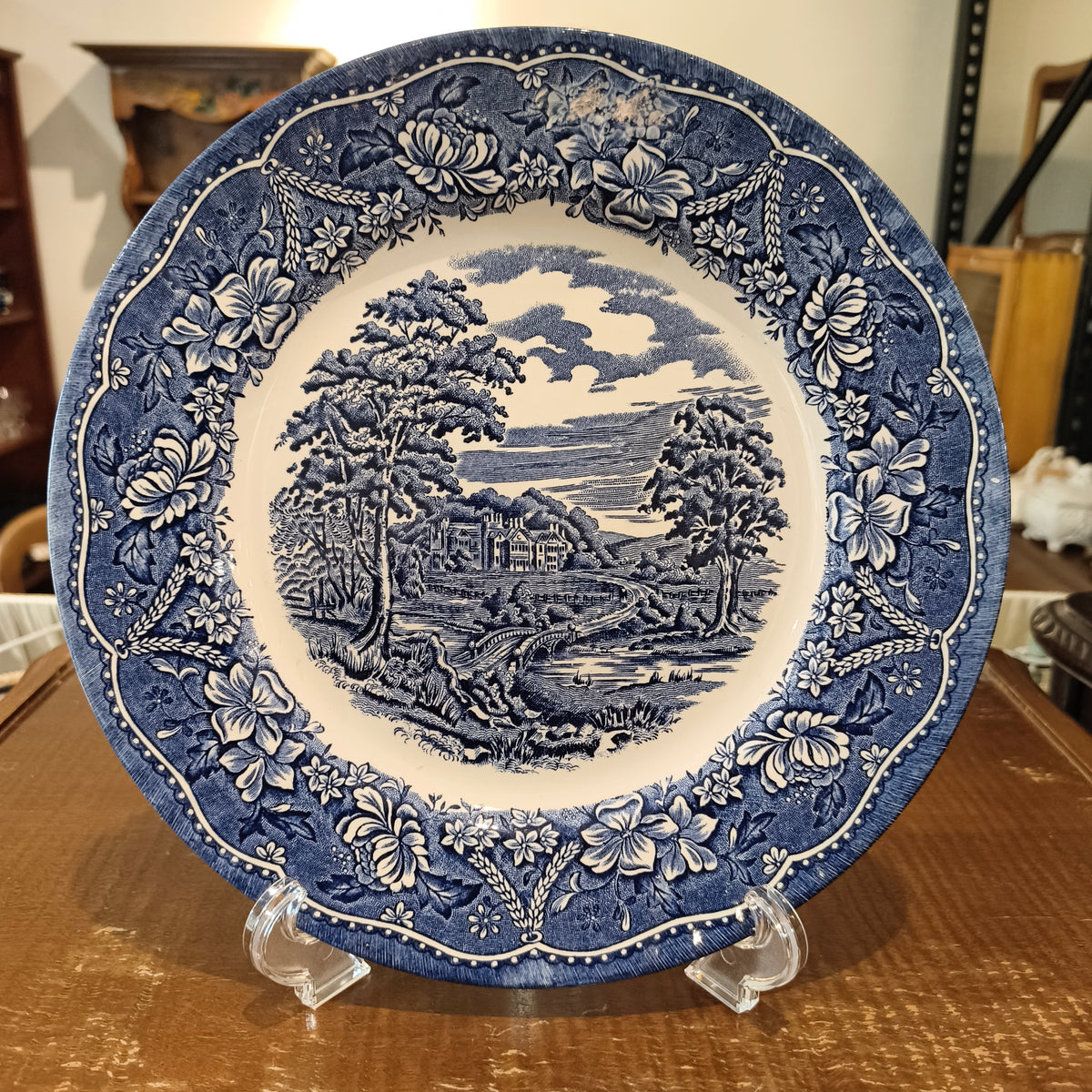 Vintage Barratts of Staffs "Old Castle Blue" Transferware Dinner Plate - Made in England