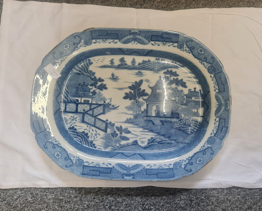 English Pearlware Blue & White Staffordshire Pottery Platter C1810-1825 - worned out on edge