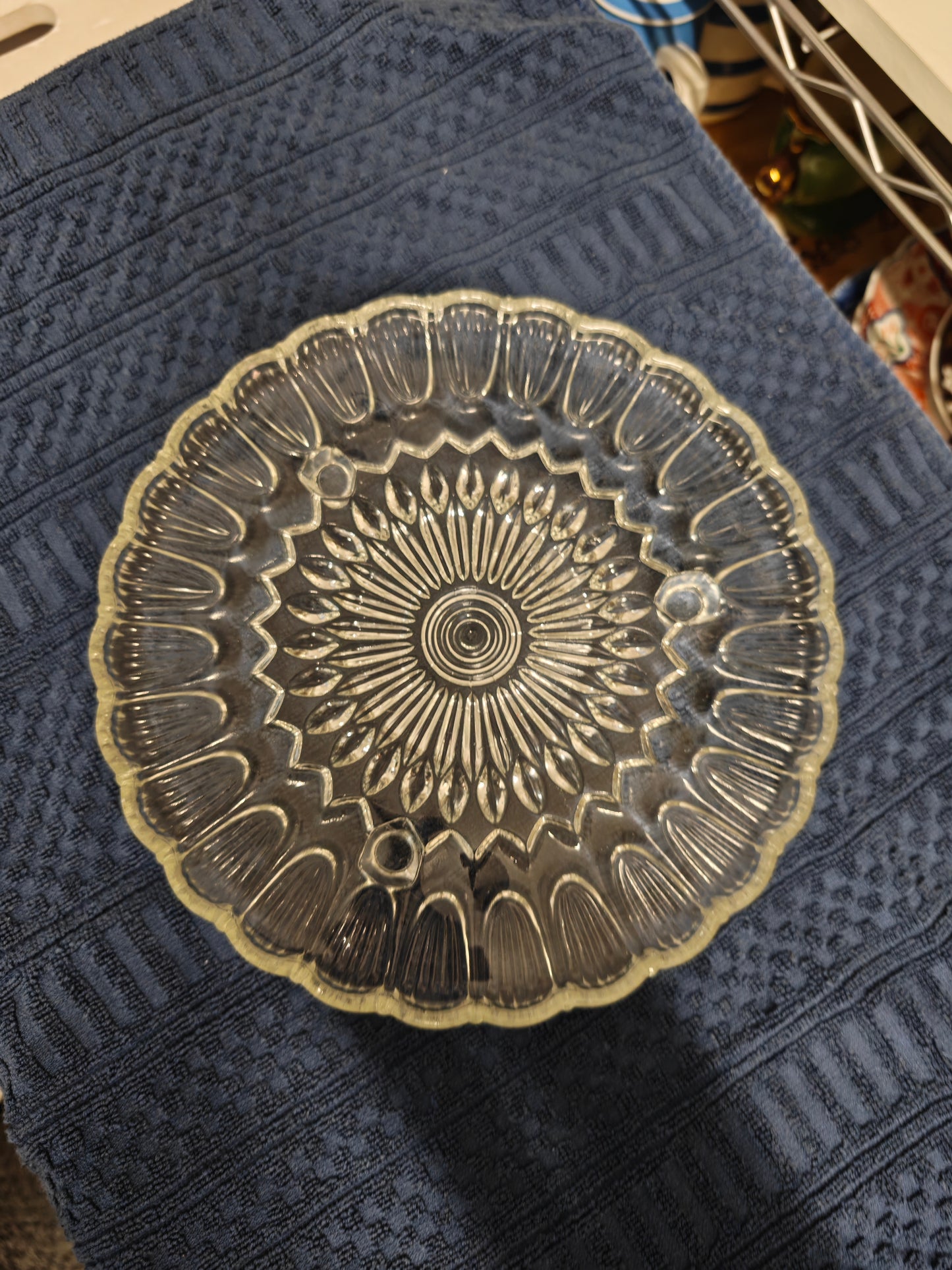 Heavy pressed glass cake stand