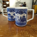 Vintage Pair of Blue & White Ceramic Willow Pattern Mug Shakers - Made in Japan, Circa 1950s
