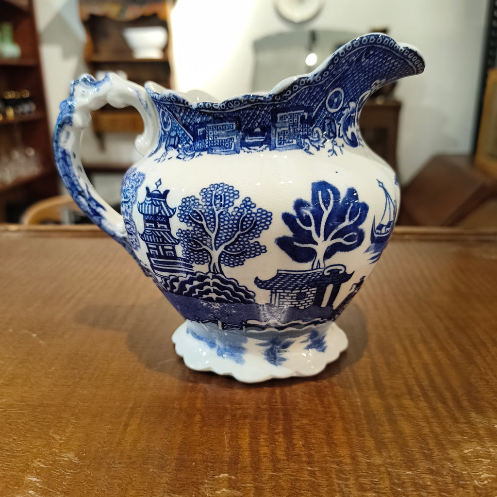 Antique Allertons England Blue Willow Ceramic Milk Jug Creamer Pitcher, c. 1915