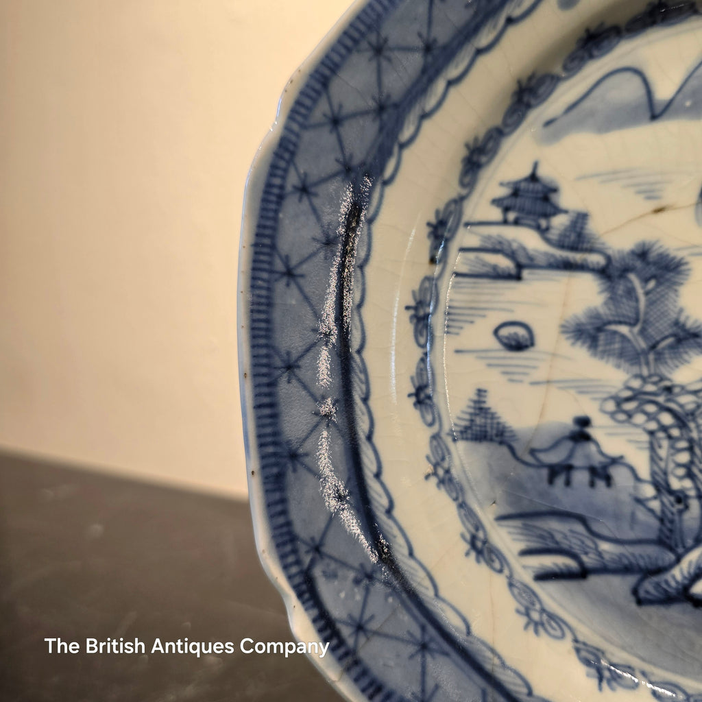 Antique J&W Ridgway Blue & White Octagonal Plate - "Willow Pattern"