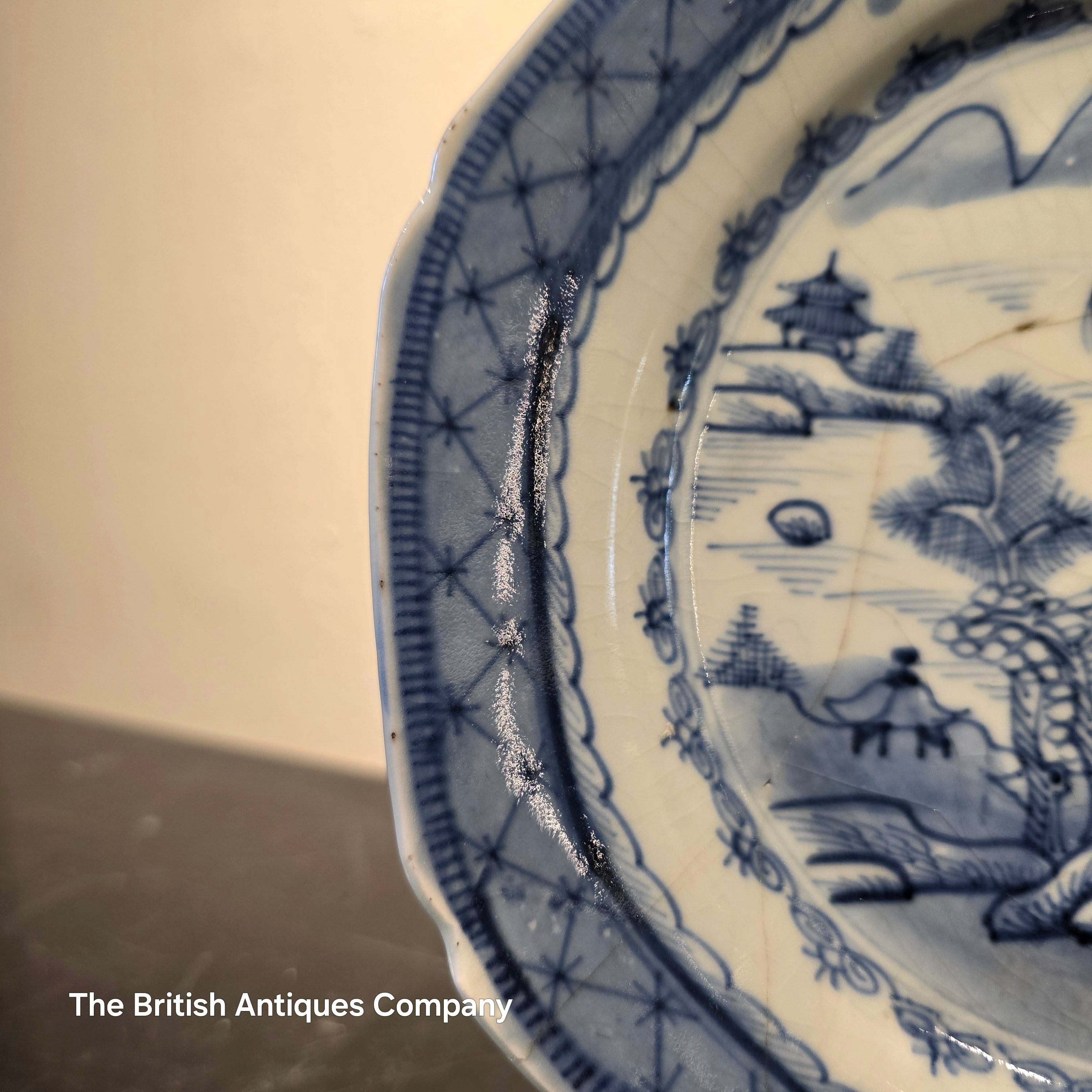 Antique J&W Ridgway Blue & White Octagonal Plate - "Willow Pattern"