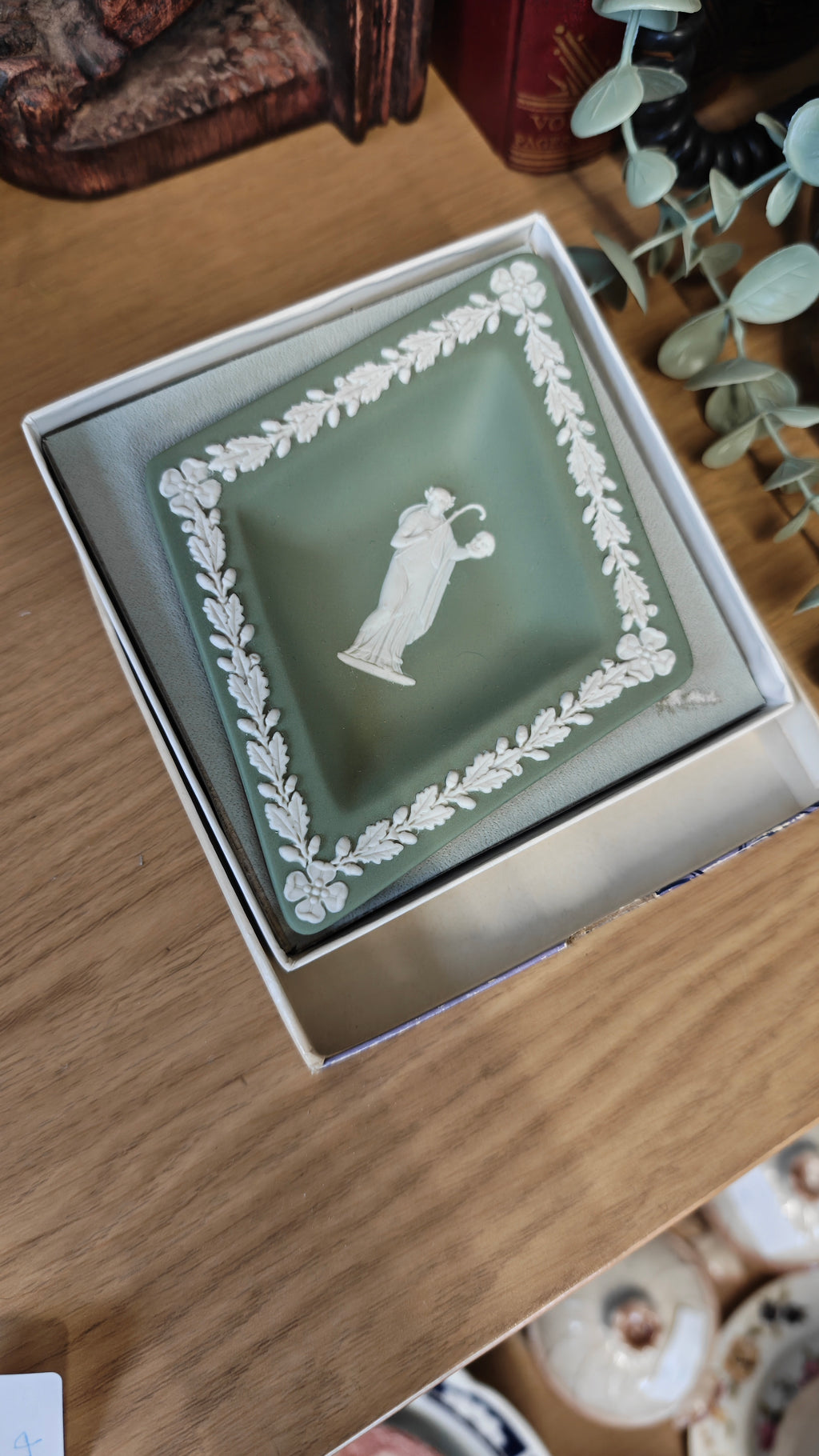 Vintage Wedgwood sage diamond shape  trinket dish