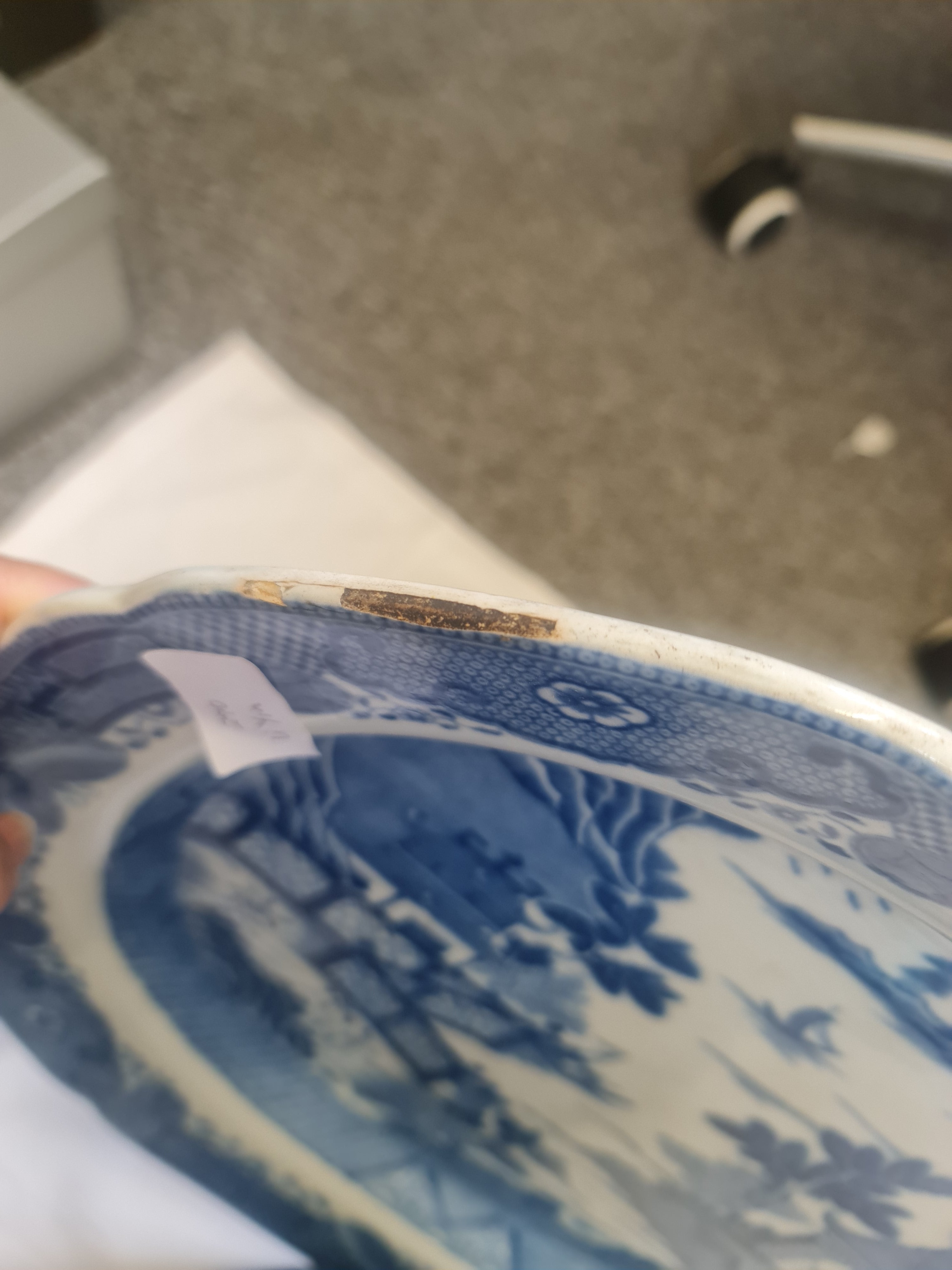 English Pearlware Blue & White Staffordshire Pottery Platter C1810-1825 - worned out on edge