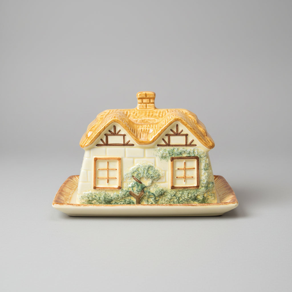 Vintage Keele Street Pottery Cottage-Style Ceramic Covered Butter Dish