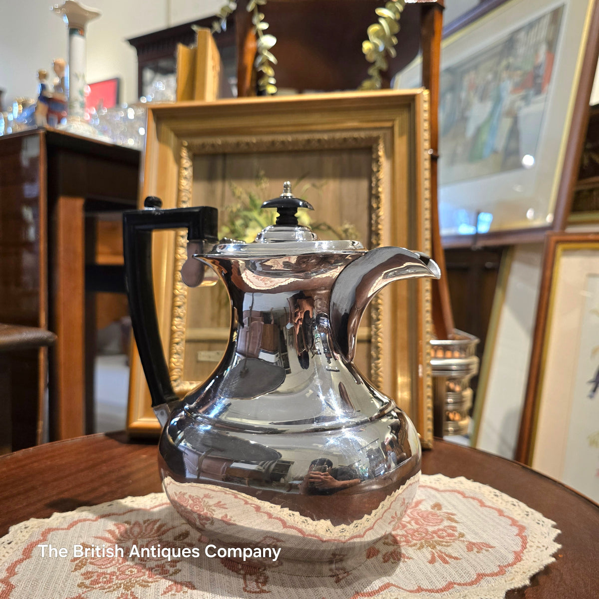 Vintage Silver-Plated Coffee Pot / Hot Water Jug with Black Handle