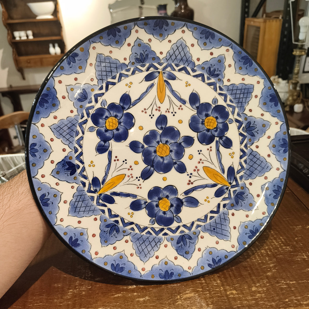 Vintage Ceramar Spanish Ceramic Plate – Hand-Painted Blue Floral Decorative Dish