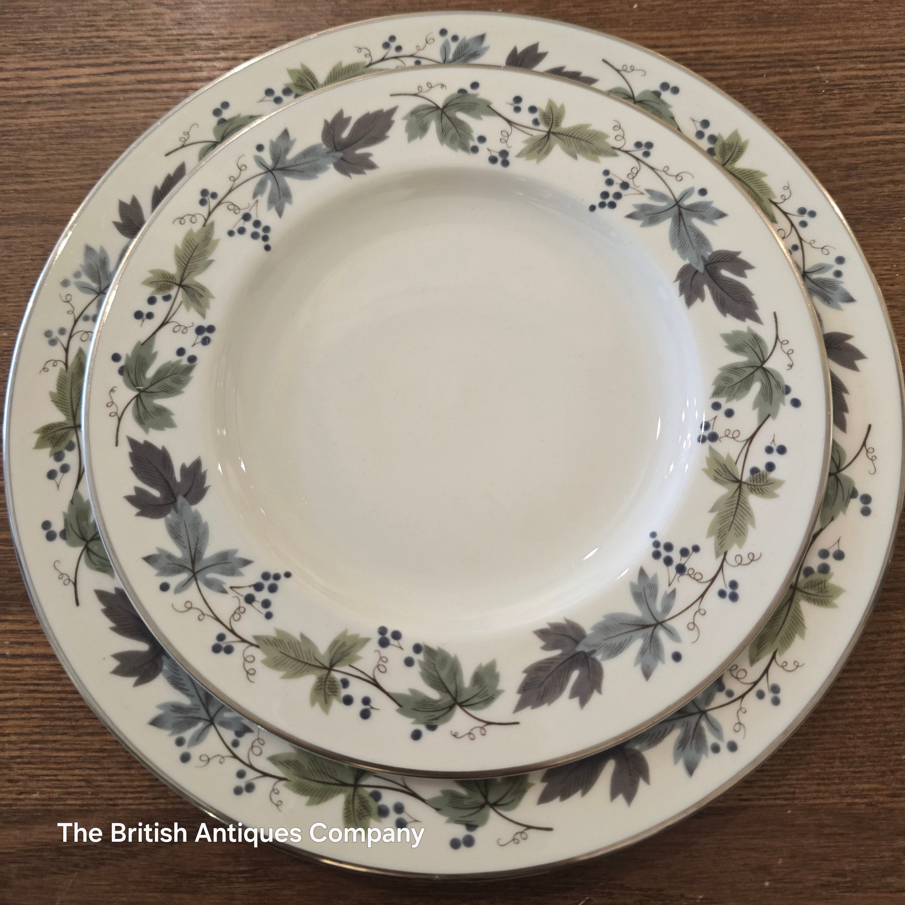 Royal Doulton English Translucent China Burgundy Cake plate and Breakfast Plate