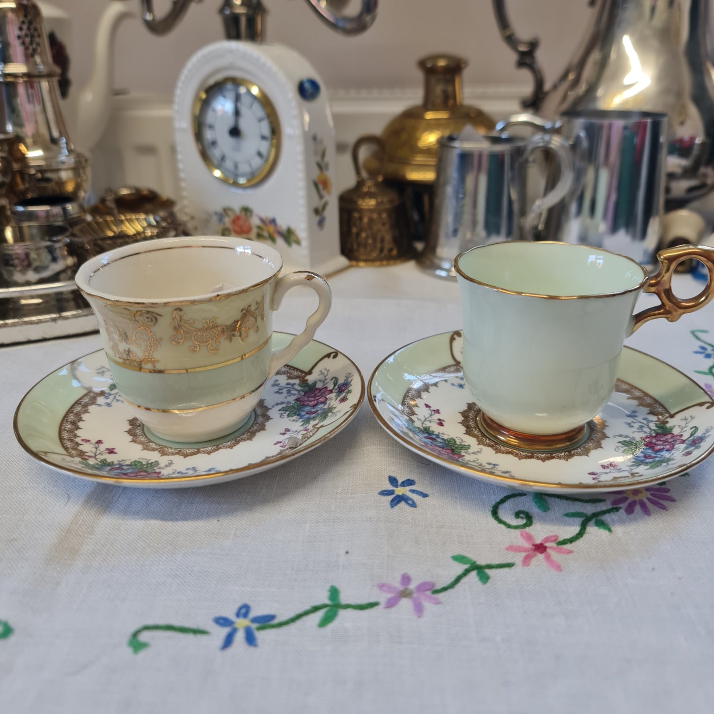 2 x beautiful jade Green mismatch coffee set