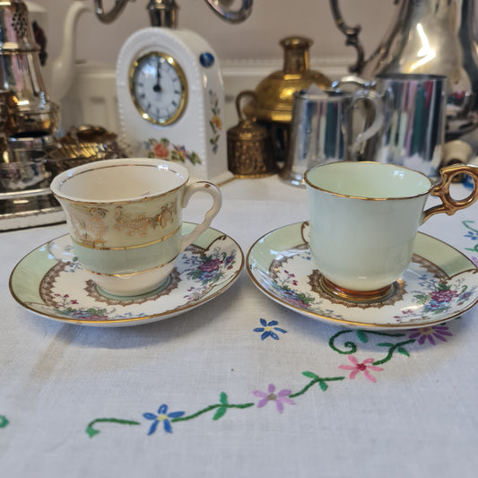 2 x beautiful jade Green mismatch coffee set