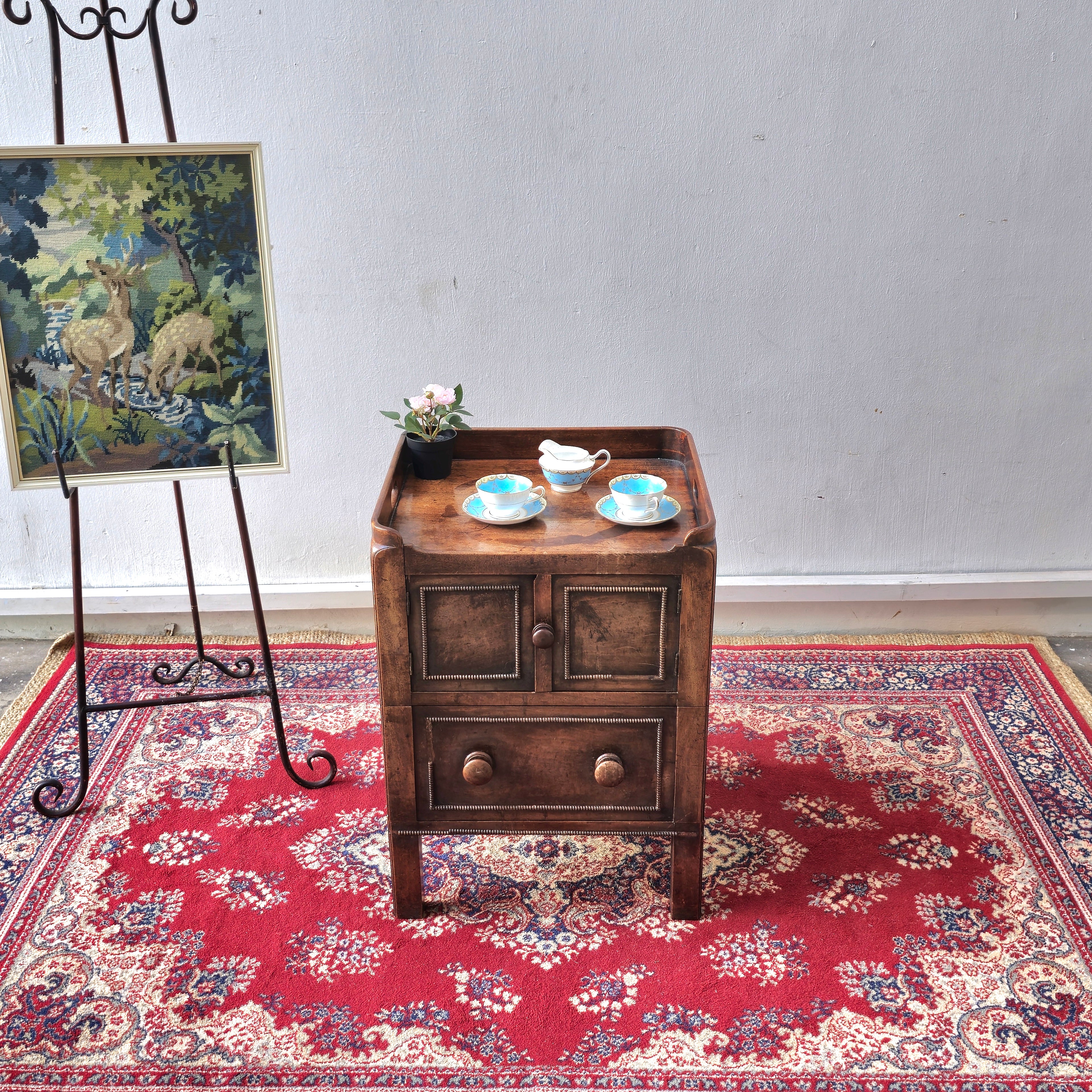 Rare 19th Century mahogany square tray top bedside commode
