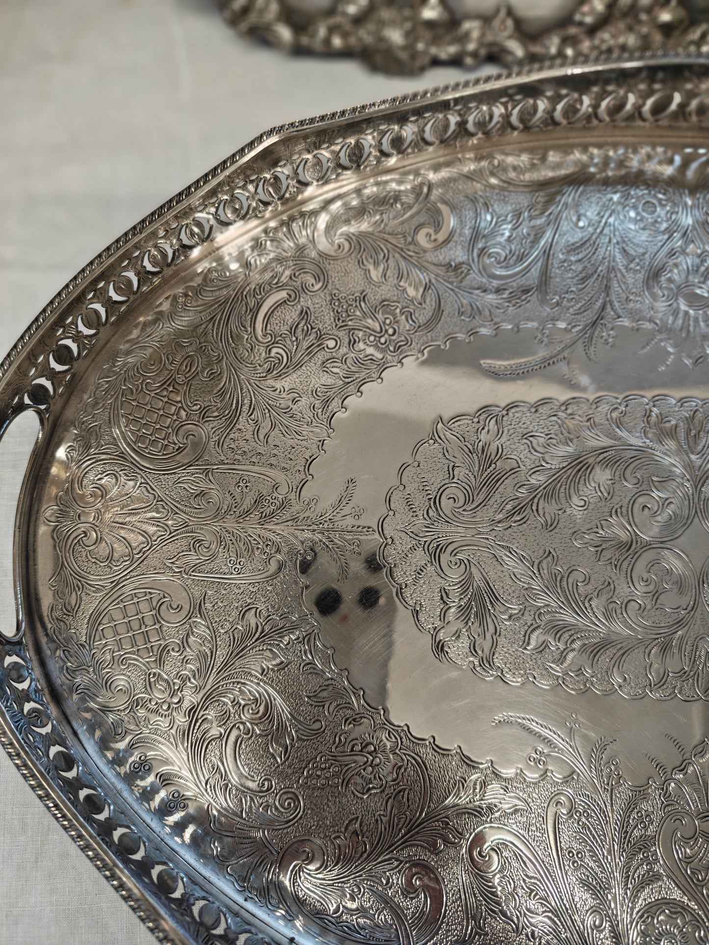 Beautiful Silver Plated on Copper Oval  Serving Tray with beautiful Gallery Sheffield England