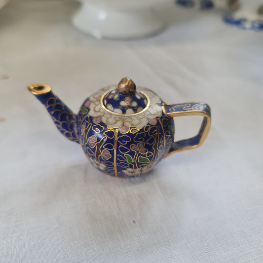 Cloisonné Ming Dynasty blue w/Flower. Beautiful miniature cloisonne teapot