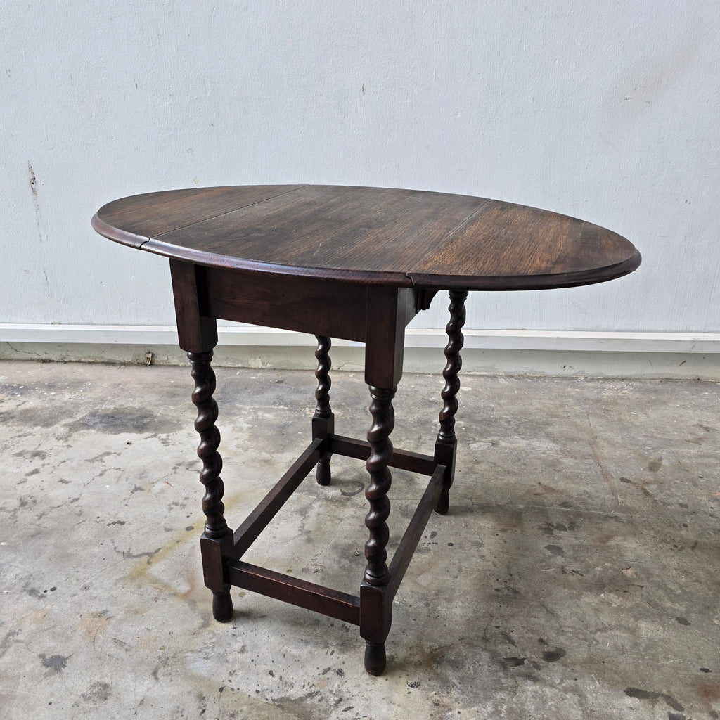 Antique Victorian Drop Leaf Table - Dark Oak - Barley Twist Legs