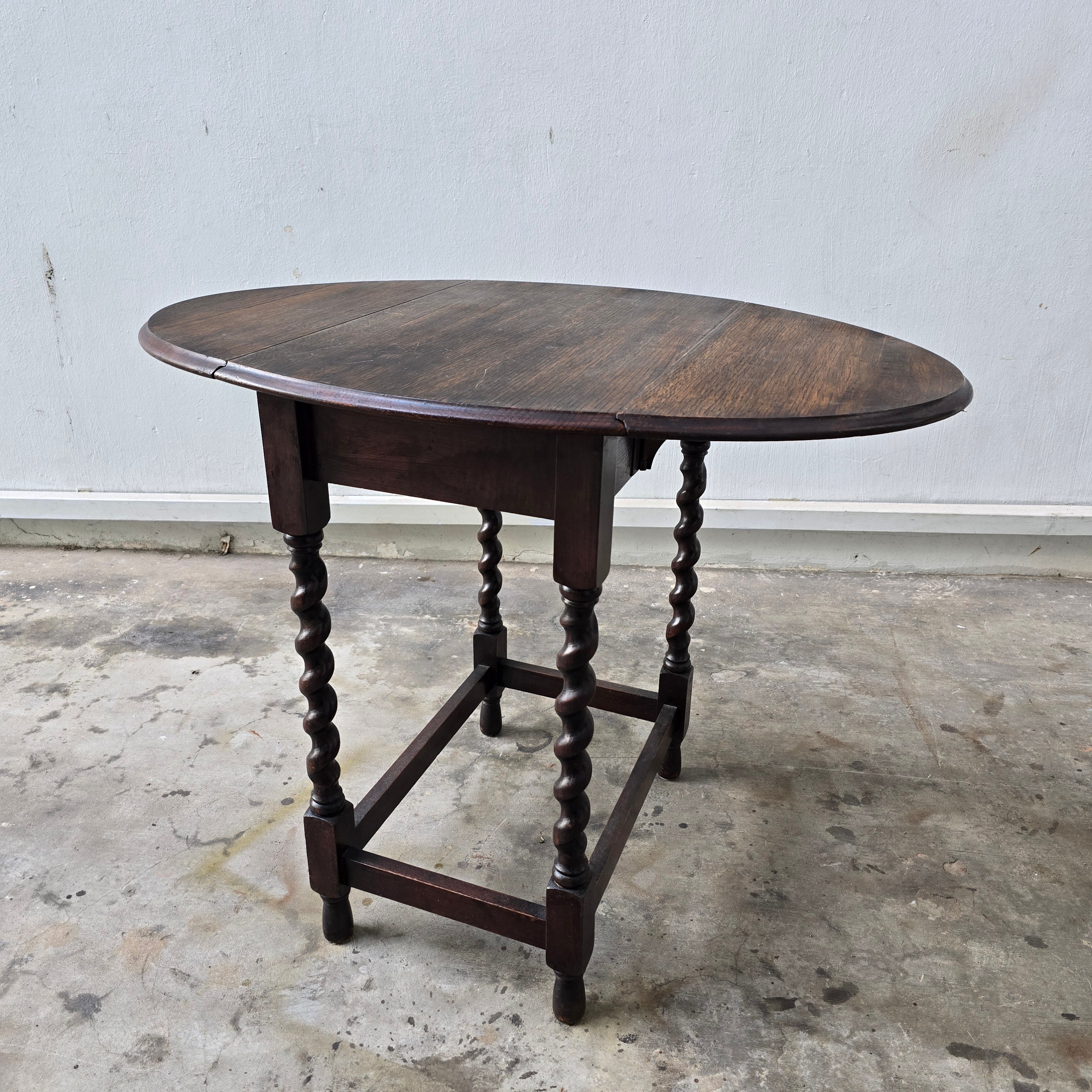 Antique Victorian Drop Leaf Table - Dark Oak - Barley Twist Legs