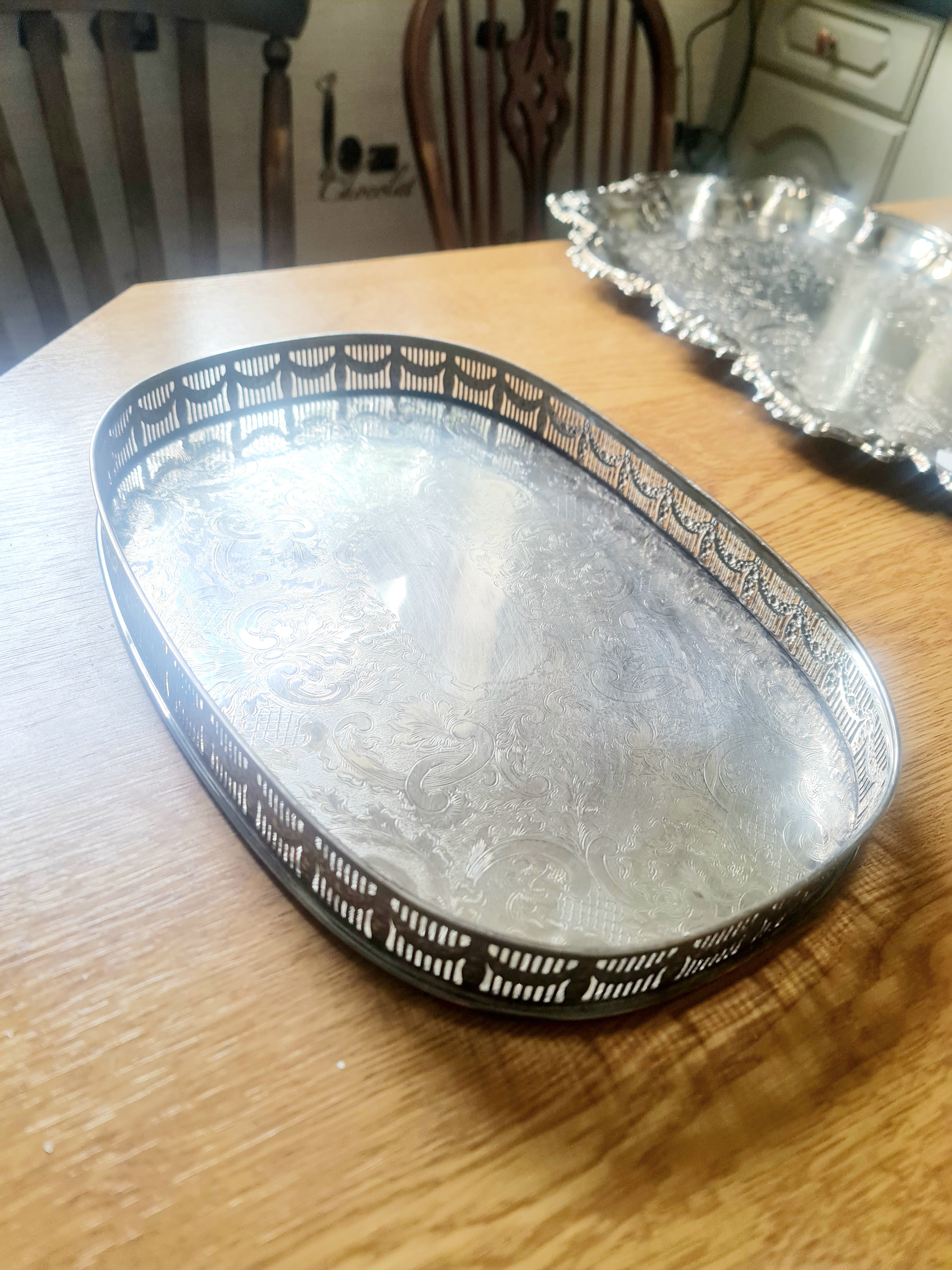 Silver plated Sheffield serving tray with french gallery