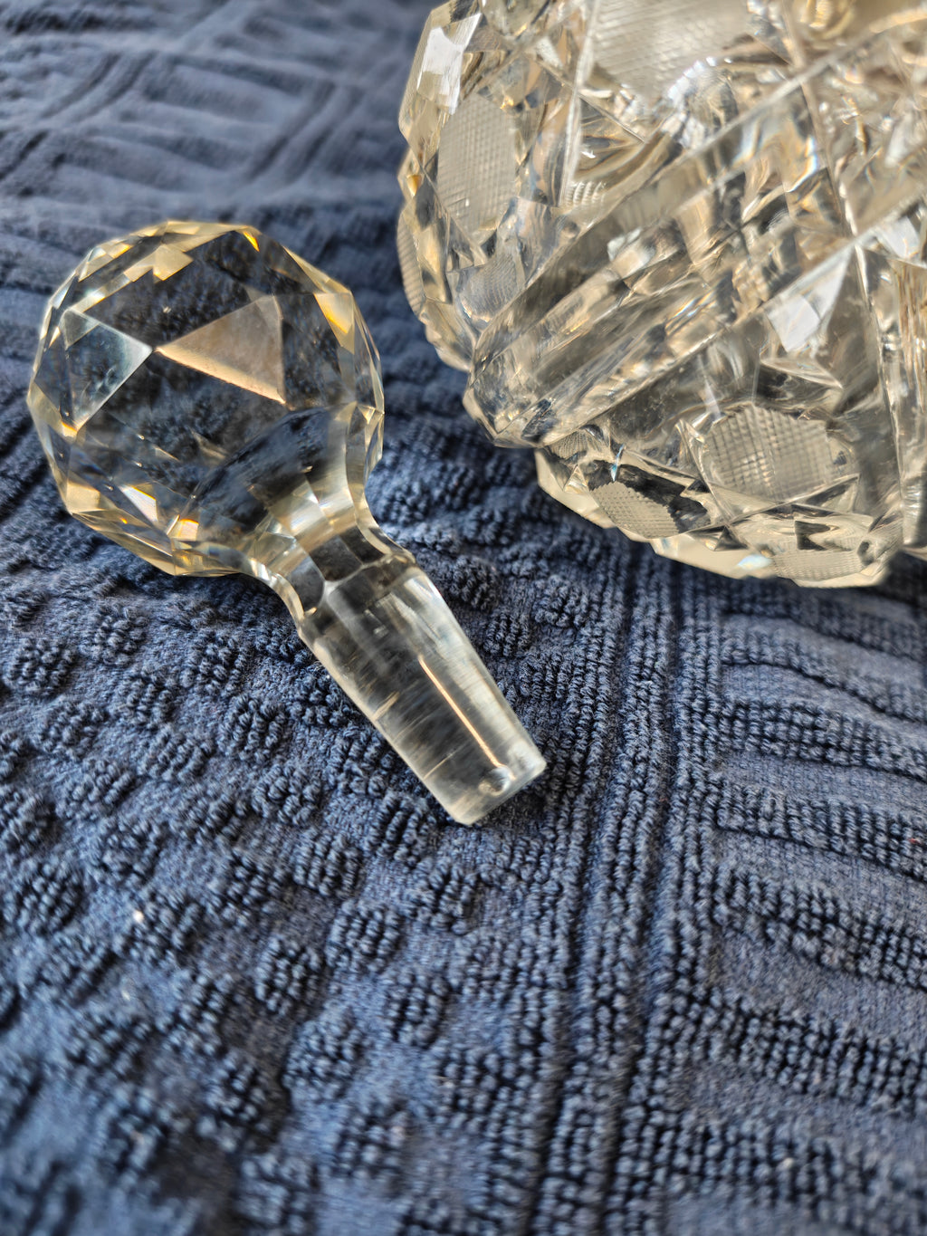 Vintage heavy pressed glass perfume bottle - very minor nip at the bottom of the lid